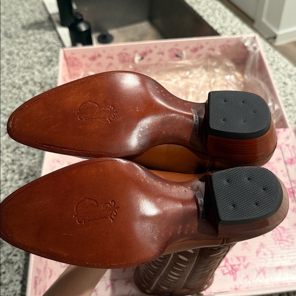 Brown Heeled Boots with Decorative Stitching - Picture 6 of 6